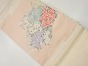 リサイクル　地紙に花々模様織出し名古屋帯